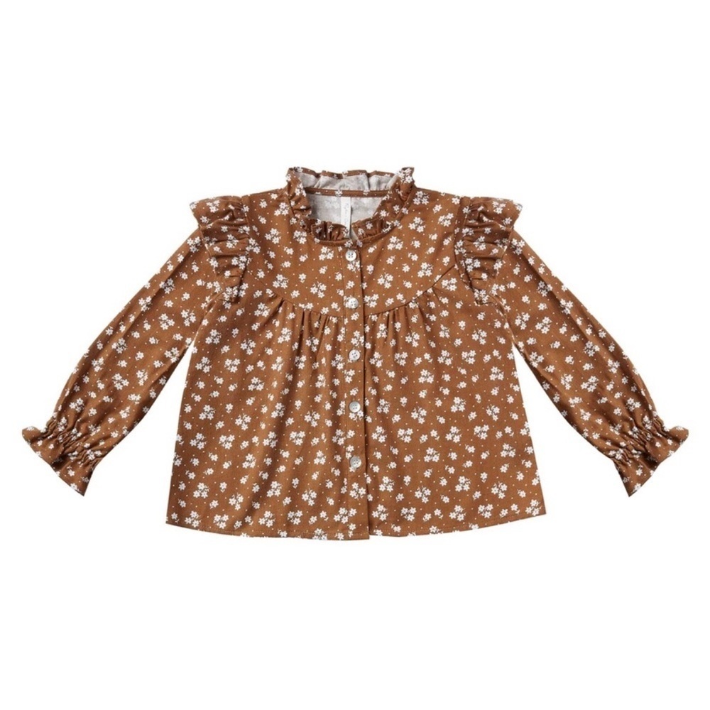 RYLEE + CRU brown & cream Victoria Blouse | Camel floral sz 12-14yr